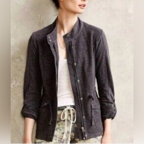 Anthro Saturday Sunday Dark Gray Black XS Charcoal Gray Jacket Knit Anorak - Picture 1 of 13